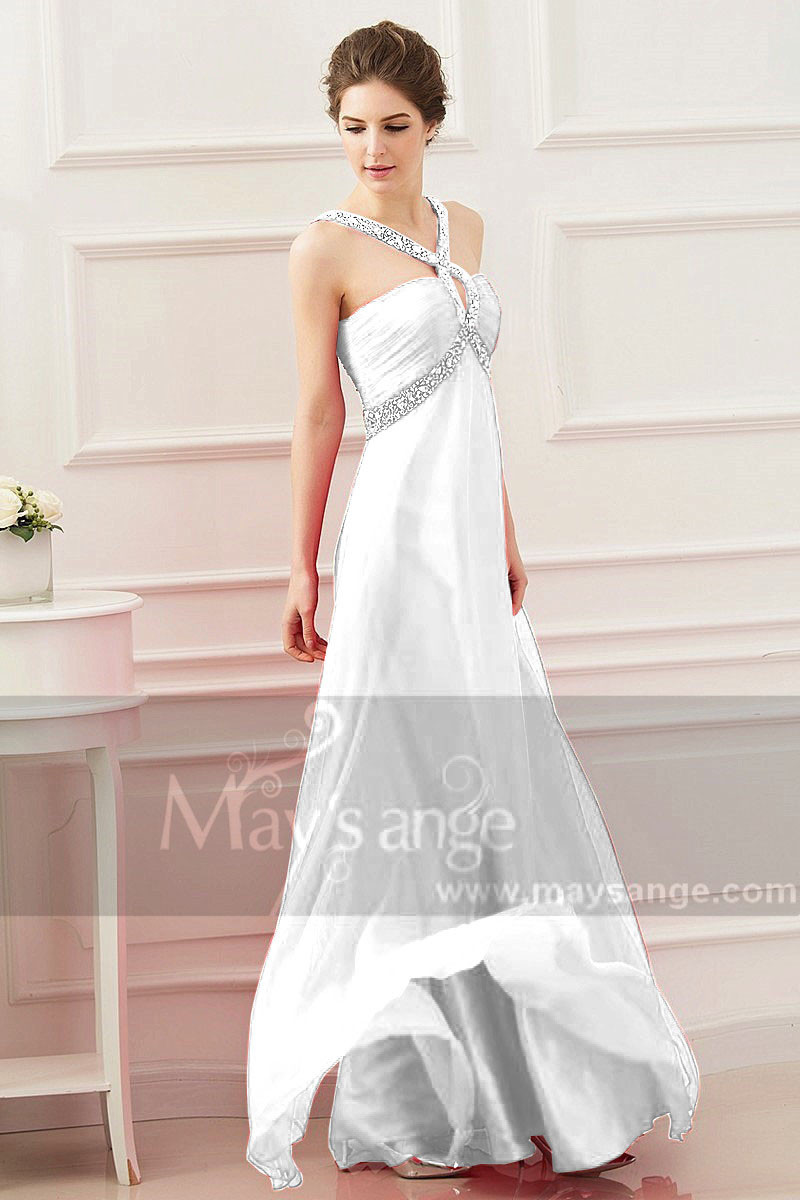 Robe Pour Mariage Longue Blanche Pure Bretelles Scintillantes - Ref M1317 - 01
