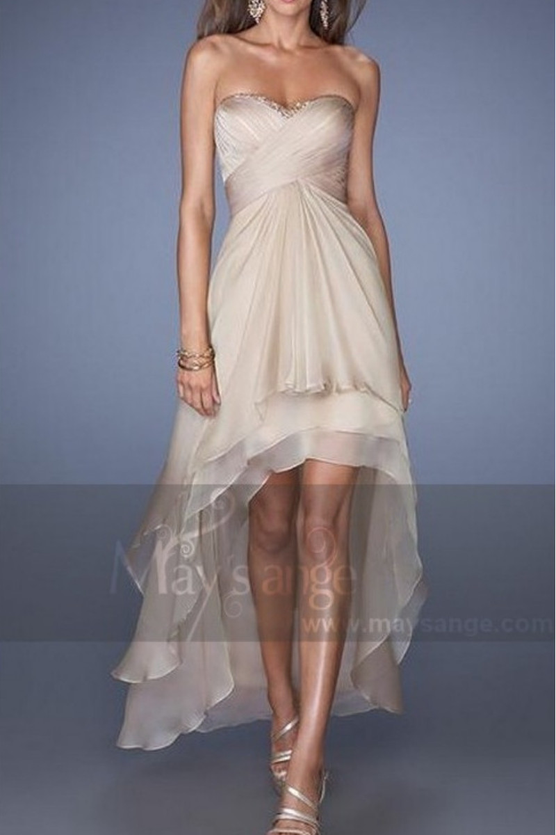 Gold Cocktail Dress Strapless Pleated bodice - Ref L182 - 01