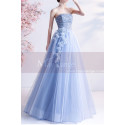 Robe de princesse bleu avec bustier brodé et laçage au dos - Ref L2357 - 02