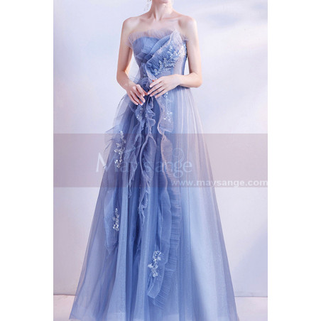 Robe de gala vintage en tulle bleu avec bustier stylé