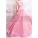 Robe de princesse rose en tulle brodé avec manches tombantes - Ref L2361 - 04