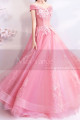 Robe de princesse rose en tulle brodé avec manches tombantes - Ref L2361 - 04