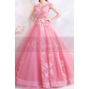 Robe de princesse rose en tulle brodé avec manches tombantes - Ref L2361 - 05