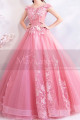 Robe de princesse rose en tulle brodé avec manches tombantes - Ref L2361 - 05