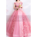 Robe de princesse rose en tulle brodé avec manches tombantes - Ref L2361 - 06