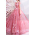 Robe de princesse rose en tulle brodé avec manches tombantes - Ref L2361 - 07