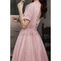 Robe de soirée rose pailleté avec dos stylé et manches noués - Ref L2369 - 04