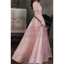 Robe de soirée rose pailleté avec dos stylé et manches noués - Ref L2369 - 05