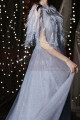 Elegant tulle ball gown with stylish top with feathers and dropped sleeves - Ref L2370 - 02