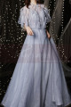 Elegant tulle ball gown with stylish top with feathers and dropped sleeves - Ref L2370 - 05