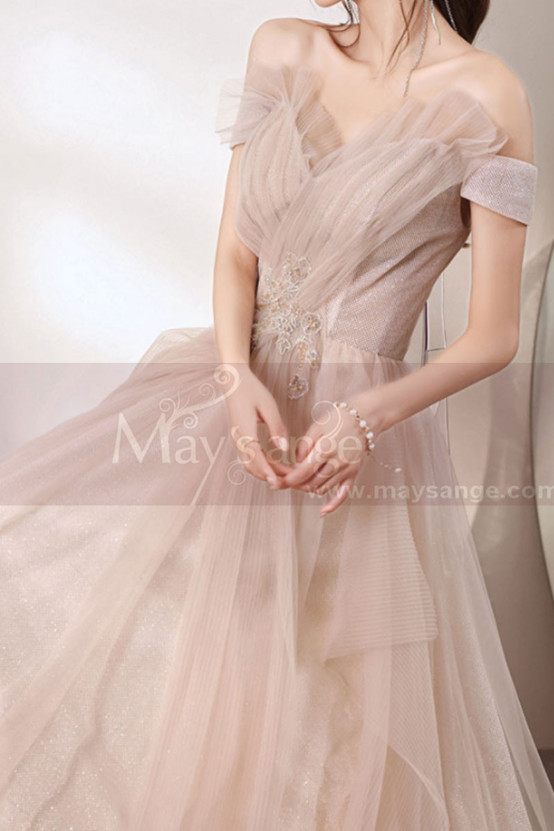 Nude tulle evening dress with bustier and lacing at the back - Ref L2371 - 01