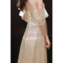 Gold sequin evening dress with bustier and pretty openwork veil sleeves - Ref L2373 - 02