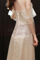 Gold sequin evening dress with bustier and pretty openwork veil sleeves - Ref L2373 - 02
