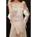 Gold sequin evening dress with bustier and pretty openwork veil sleeves - Ref L2373 - 03