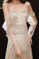 Gold sequin evening dress with bustier and pretty openwork veil sleeves - Ref L2373 - 03