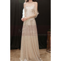 Gold sequin evening dress with bustier and pretty openwork veil sleeves - Ref L2373 - 04