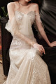 Gold sequin evening dress with bustier and pretty openwork veil sleeves - Ref L2373 - 05