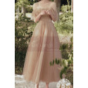 Long sequined bohemian dress in nude tulle with pretty dropped sleeves - Ref L2376 - 02