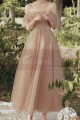 Long sequined bohemian dress in nude tulle with pretty dropped sleeves - Ref L2376 - 02