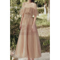 Long sequined bohemian dress in nude tulle with pretty dropped sleeves - Ref L2376 - 03