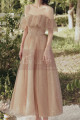 Long sequined bohemian dress in nude tulle with pretty dropped sleeves - Ref L2376 - 03