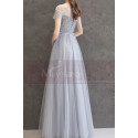 Evening dress in pastel blue tulle with pretty top with rhinestones and lacing at the back - Ref L2378 - 02