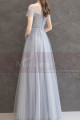 Evening dress in pastel blue tulle with pretty top with rhinestones and lacing at the back - Ref L2378 - 02