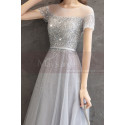 Evening dress in pastel blue tulle with pretty top with rhinestones and lacing at the back - Ref L2378 - 03