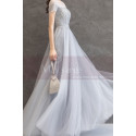 Robe de soirée en tulle bleu pastel avec joli haut à strass et laçage au dos - Ref L2378 - 04