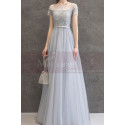 Evening dress in pastel blue tulle with pretty top with rhinestones and lacing at the back - Ref L2378 - 06