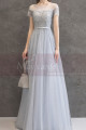 Robe de soirée en tulle bleu pastel avec joli haut à strass et laçage au dos - Ref L2378 - 06