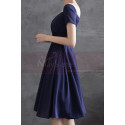 Classy navy blue dress in thick satin belted on the waist for baptism - Ref L2380 - 02
