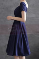Classy navy blue dress in thick satin belted on the waist for baptism - Ref L2380 - 02