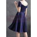 Classy navy blue dress in thick satin belted on the waist for baptism - Ref L2380 - 03