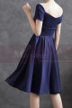 Classy navy blue dress in thick satin belted on the waist for baptism - Ref L2380 - 03