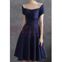 Classy navy blue dress in thick satin belted on the waist for baptism - Ref L2380 - 04