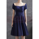 Classy navy blue dress in thick satin belted on the waist for baptism - Ref L2380 - 05