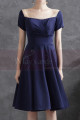 Classy navy blue dress in thick satin belted on the waist for baptism - Ref L2380 - 05