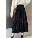 Mid-length black pleated satin skirt - Ref ju100 - 02