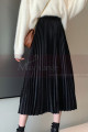 Mid-length black pleated satin skirt - Ref ju100 - 02