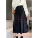 Mid-length black pleated satin skirt - Ref ju100 - 03