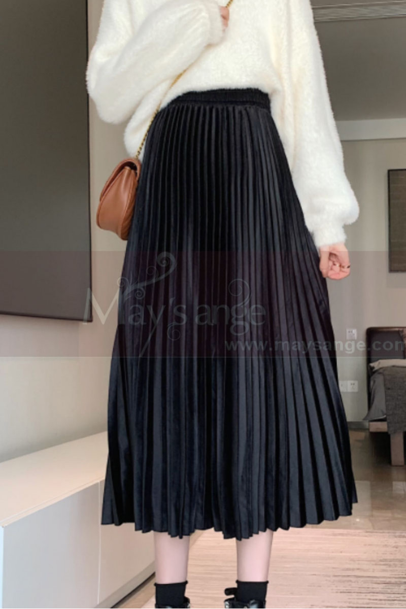 Mid-length black pleated satin skirt - Ref ju100 - 01