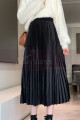 Mid-length black pleated satin skirt - Ref ju100 - 03