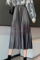 Gray mid-length skirt in shiny satin - Ref ju101 - 02