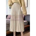 Mid-length beige pleated satin skirt - Ref ju102 - 02