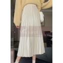 Mid-length beige pleated satin skirt - Ref ju102 - 03