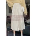 Mid-length beige pleated satin skirt - Ref ju102 - 04