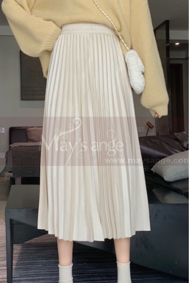 Mid-length beige pleated satin skirt - Ref ju102 - 01