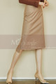 Very classy beige straight skirt with small slits on the sides - Ref ju104 - 02