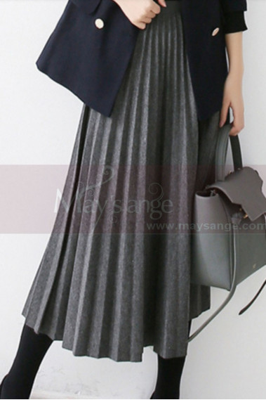 Mid-length gray pleated skirt for winter - ju106 #1